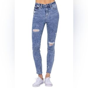Judy Blue Plus Light Blue Wash Ripped Stretch Skinny Jeans Sz 16w